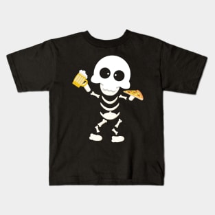 Funny Skeleton Pizza Beer Halloween Costume Kids T-Shirt